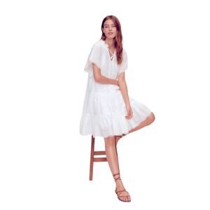 MANGO Open Work Detailed  Eyelet Dress White Size M